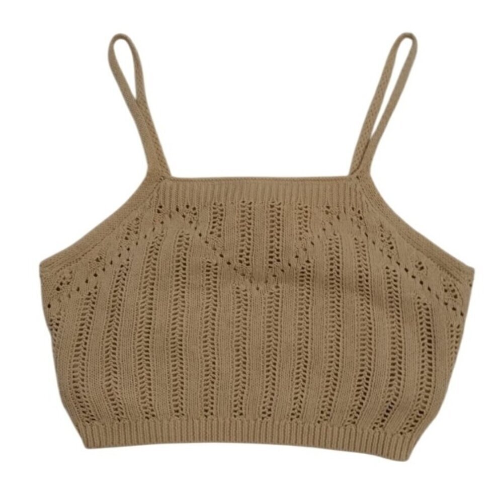 Freshman 1996 Women's Beige Strappy Crop Top, Fabric, Medium.